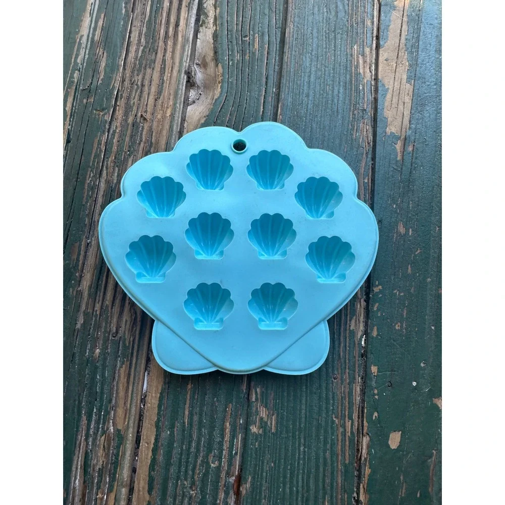 Blue Shell Shaped Silicone Mold 10 Cavity Seashell Ice Chocolate Tray A3950